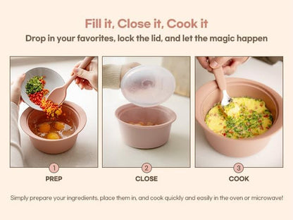 Microwave Silicone Steamer for Baby Food, Made In Korea, Oven & Dishwasher Safe to 482°F, Easy Clean, Microwave Pot with Handle & Lid, 100% Food Grade Steamer Bowl (Creme Brulee, 27.1oz (800ml))
