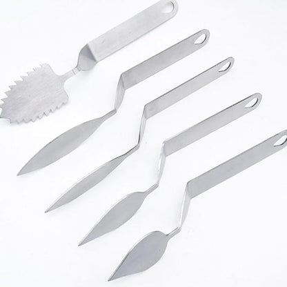 PRETYZOOM Cake Cream Spatula, 5 Shapes Stainless Steel Frosting Baking Tool, Icing Oil Painting Spatula, Cake Decorating Tool