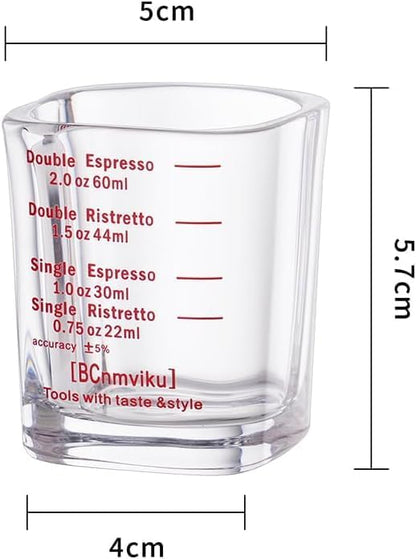 BCnmviku 2 PACK Red line Square Cup Espresso Shot Glasses Measuring Cup Liquid Heavy Glass for Baristas 2oz for Single Shot of Ristrettos