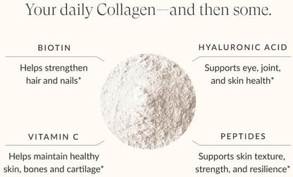 Beam Collagen Powder, Collagen for Women, Collagen with Hyaluronic Acid, Collagen Peptides Type 1 and 3, with Biotin, Grass Fed Bovine, Third-Party Tested, Best for Coffee, Vitamin C, 15 Servings