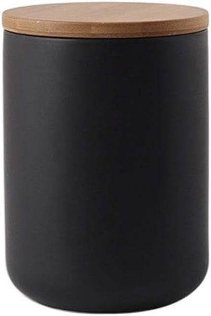 Ceramics Food Storage Jar Canister with Airtight Seal Bamboo Lid, Simple Style Kitchen Canister for Food Storage, Store Coffee, Sugar, Tea, Spices and More (Black (27.05oz/800ml))