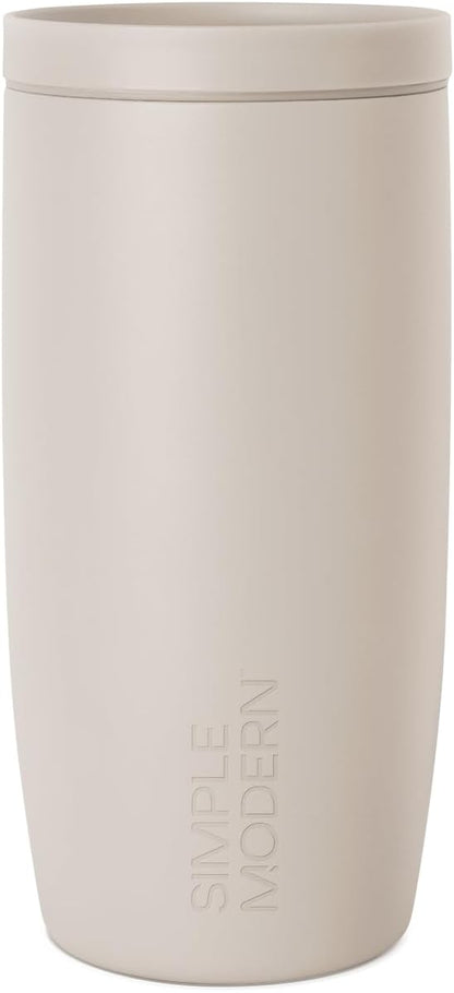 Simple Modern Travel Coffee Mug Tumbler with 360° Lid | Ceramic-Lined Insulated Stainless Steel Cold Brew Iced Coffee Cup Thermos | Gift for Women Men Her Him | Voyager Signature | 16oz | Almond Birch