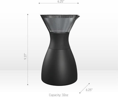 asobu Insulated Pour Over Coffee Maker (32 oz.) Double-Wall Vacuum, Stainless-Steel Filter and Take on the Go Carafe (Silver)