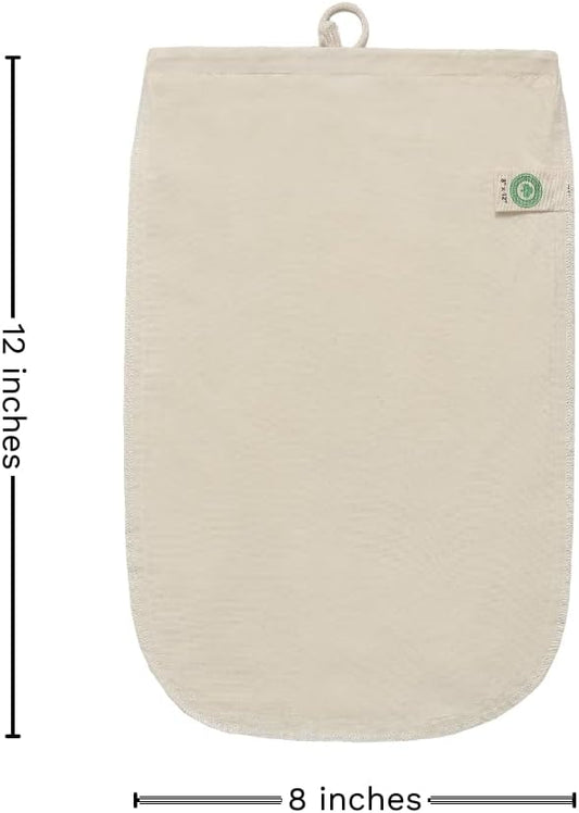 3 Pack Reusable Cold Brew Coffee Bags - 100% Organic Cotton Reusable Cold Brew Coffee Filters Bags - Large Coffee Sock Filters - Mason Jar Cold Brew Bags - Washable Coffee Filter Pouch (Large 12"x8")