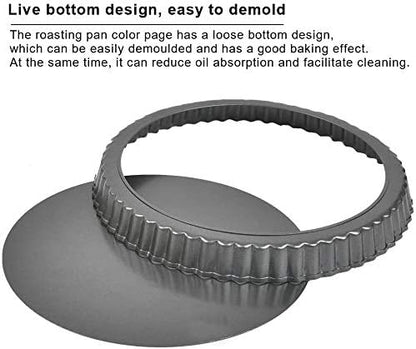Tart Pan, 9 Inch Tart Pans, Non-Stick Removable Loose Bottom Carbon Steel 9In Tart Pan, The 9.5 Inches at the Top and 9 Inches at the Bottom, With a Depth of 1.1 Inches.
