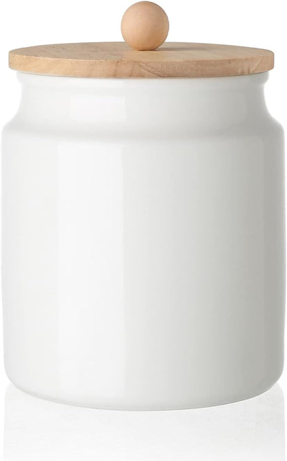 Sweejar Ceramic Kitchen Canisters, 58 FLOZ Porcelain Food Storage Jar with Airtight Seal Wooden Lid, Home Container Serving for Coffee Beans, Tea-leave, Sugar, Salt and More, Tool Bucket (White)