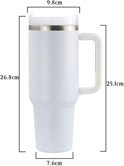 40oz Stainless Steel Tumbler with Handle & Metal Straw – Insulated Double Wall Travel Mug with Lid, Large Coffee Cup for Hot & Cold Drinks, Fits Car Cup Holders