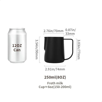 watchget Milk Frothing Pitcher 250ml/8oz Stainless Steel Espresso Steaming Pitcher Milk Coffee Cappuccino Latte Art Barista Steam Pitcher Milk Frothing Jug, Black