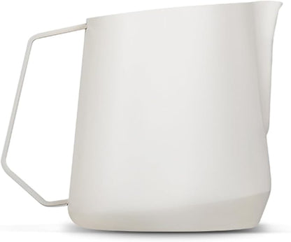 MHW-3BOMBER Milk Frothing Pitcher - 20oz/600ml Milk Frother Cup with U-Shaped Spout - SUS 304 Steaming Pitcher - Cappuccino Latte Art Cup for Barista - Quadrilateral Body - Cream White P5181-OS
