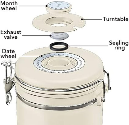 ShanSon Coffee Canister Airtight Coffee Container Stainless Steel Coffee Bean Storage Container with Scoop Coffee Canister for Beans Grounds Sugar Flour Tea Cereal,11OZ, Beige