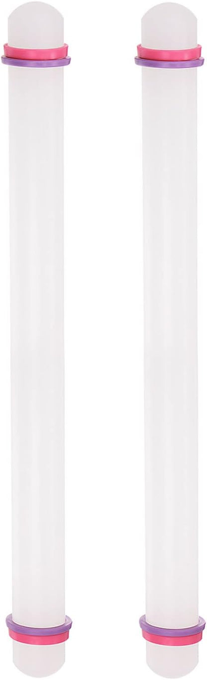 HARFINGTON 2pcs Fondant Rolling Pin 20 Inch x 0.98 Inch Adjustable Guide Rings Non-Stick PP Plastic Fondant Roller Dough Roller Kitchen Decorating Tools for Cookie Pastry Pizza Clay