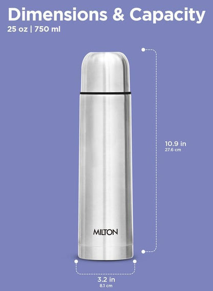 Milton Thermosteel Flip Lid 750, Double Walled Vacuum Insulated Thermos 750 ml | 25 oz | 24 Hours Hot and Cold Water Bottle with Cover, Stainless Steel, BPA Free, Leak Proof | Silver