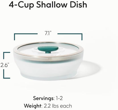 Anyday 4-Cup Microwave Cookware & Glass Container with Glass Lid, Plastic-Free Shallow Food Storage | Stackable Airtight Steamer with Vented Lid for Microwave-Safe Reheating, Steaming Vegetables