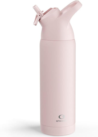 Insulated Water Bottle with Straw - Encool Stainless Steel Water Bottle, Reusable Leakproof and BPA-Free for Sports, Travel, Cold for 24 Hours, 24 oz, Cotton Candy