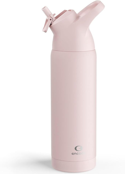 Insulated Water Bottle with Straw - Encool Stainless Steel Water Bottle, Reusable Leakproof and BPA-Free for Sports, Travel, Cold for 24 Hours, 24 oz, Cotton Candy