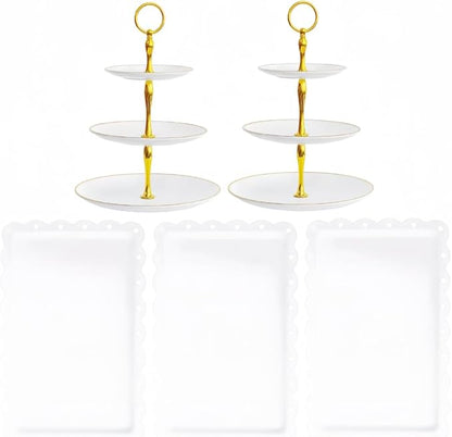 5 Pcs Dessert Table Stand Set - 2x Small 3 Tier Plastic Cupcake Display Stands Cookie Tray Rack Serving Tower & 3x Trays for Wedding Baby Shower Tea Party