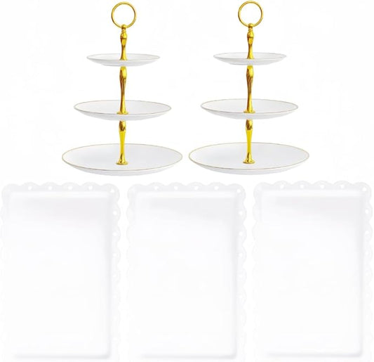 5 Pcs Dessert Table Stand Set - 2x Small 3 Tier Plastic Cupcake Display Stands Cookie Tray Rack Serving Tower & 3x Trays for Wedding Baby Shower Tea Party