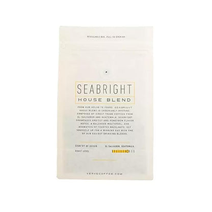 Verve Coffee Roasters Whole Bean Coffee Seabright House Blend | Medium Roast, Brewed or French Press, Direct Trade, Resealable Pouch | Enjoy Hot or Cold Brew | 12oz Bag