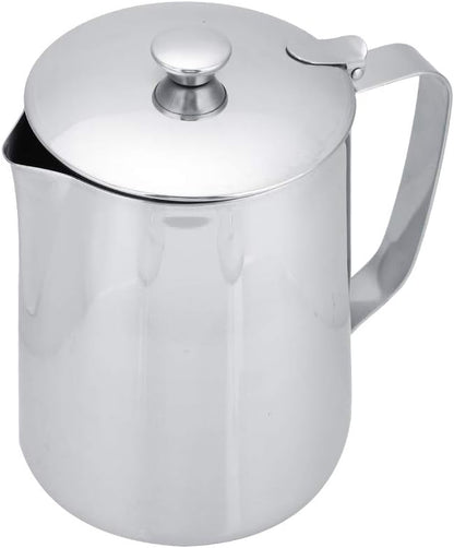 Stainless Steel Coffee Steaming Pitcher - Milk Frothing Cup with Lid for Espresso Machine - Latte Coffee Art (600mL)