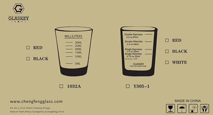 2 Pack Shot Glasses Measuring Cup,Espresso Shot Glass with 4 Kind of Scale (OZ/ML/TSP/TBSP),Dishwasher Safe,Perfect for Coffee,Cocktails and Kitchen Use (Red)