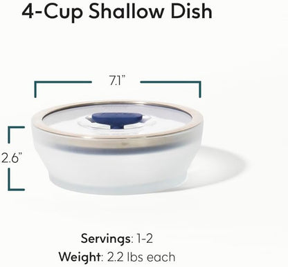 Anyday 4-Cup Microwave Cookware & Glass Container with Glass Lid, Plastic-Free Shallow Food Storage | Stackable Airtight Steamer with Vented Lid for Microwave-Safe Reheating, Steaming Vegetables