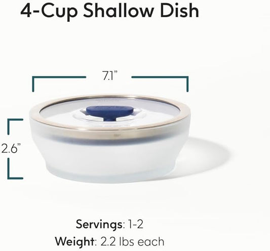 Anyday 4-Cup Microwave Cookware & Glass Container with Glass Lid, Plastic-Free Shallow Food Storage | Stackable Airtight Steamer with Vented Lid for Microwave-Safe Reheating, Steaming Vegetables
