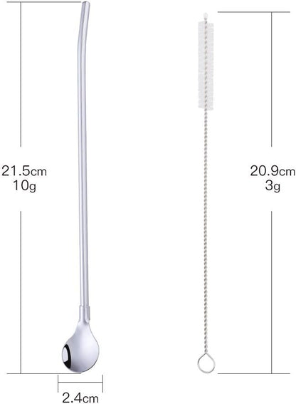 Straws - 8 PCS Silver 8.5 Inch 18/8 Stainless Steel Reusable Metal Straws With 2 Cleaning Brushes