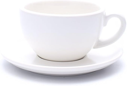 Latte Art Cup and Saucer for Cappuccino and Manual Brew Coffee, New Bone China, Mate for Coffee Shop and Barista (Matte White, 8.5 oz)