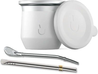 BALIBETOV Yerba Mate Cup – Vacuum Insulated Stainless Steel Gourd with Silicone Cover & Non-Slip Base – Includes 2 Bombillas & Cleaning Brush – Unique Design, Easy to Clean