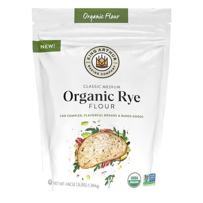 King Arthur Baking Organic Medium Rye Flour - 3 lbs for Complex Flavorful Breads & Baked Goods - 100% US Grown & Milled - Non-GMO Project Verified - Robust Flavor for Rye Bread, Cookies & More