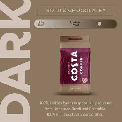 Costa Coffee Ground Coffee, Signature Blend Dark Roast, 12oz each, Rainforest Alliance Certified