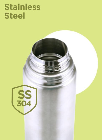 Milton Thermosteel Flip Lid Flask 350, Double Walled Vacuum Insulated Thermos 350 ml | 12 oz | 24 Hours Hot and Cold Water Bottle with Cover, 18/8 Stainless Steel, BPA Free, Leak-Proof | Silver