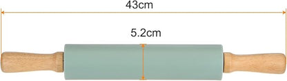 HARFINGTON Silicone Rolling Pins for Baking 17 Inch Wooden Handle Non Stick Rolling Pin Small Roller Playdough Rolling Pins for Dough Pizza Pastry Fondant Kitchen, Dark Green