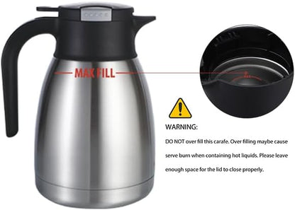 Heritage66 Thermal Coffee Carafe Dispenser, Triple Wall Stainless Steel, Vacuum Insulated, 34 oz/1 Liter, Keeps Hot 12 Hours (1 Liter/ 34 Oz)