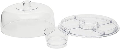JOEY'Z Extra Large (12") 6 in 1 Acrylic Cake Stand with Dome Lid Multifunctional Serving Platter and Plate, Salad Bowl/Veggie Platter/Punch Bowl/Desert Platter/Chips & Dip - BPA Free