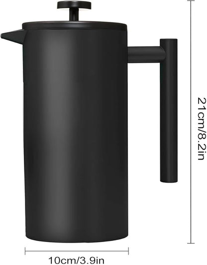 French Press Coffee Maker,Stainless Steel Double Wall Insulated Coffee Press 34 oz,4-8 Cups, Portable Hot Cold Brew Teapot Cafetera for Coffee Bar Accessories Kitchen Camping (Black,34oz)