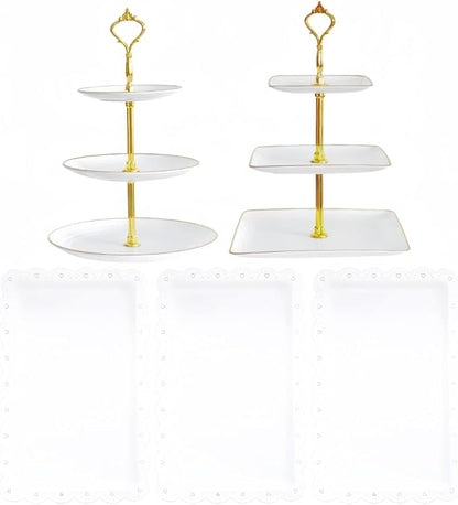 RAUVOLFIA 5 Pcs Dessert Table Stand Set - 2 X 3 Tier Plastic Cupcake Display Stands Cookie Tray Rack Serving Tower & 3 Pcs Trays for Wedding Baby Shower Tea Party