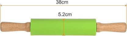 HARFINGTON Silicone Rolling Pins for Baking 15 Inch Wooden Handle Non Stick Rolling Pin Small Roller Playdough Rolling Pins for Dough Pizza Pastry Fondant Kitchen, Green