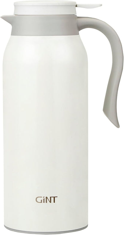 GiNT 51 Oz Stainless Steel Thermal Coffee Carafe, Double Walled Vacuum Insulated Flask, 12 Hour Heat Retention, 1.5 Liter Tea, Water, and Coffee Dispenser (Upgraded version White)