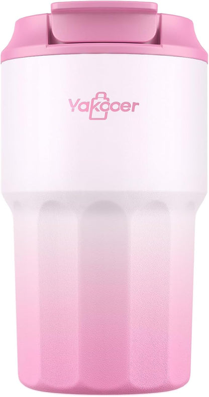 16 oz Coffee Insulated Tumbler with Lid and Flip Straw, Leak-Proof Food Grade 304 Stainless Steel Travel Coffee Mug, Double Wall Vacuum Cup for Hot and Cold Drinks (Gradient Pink)