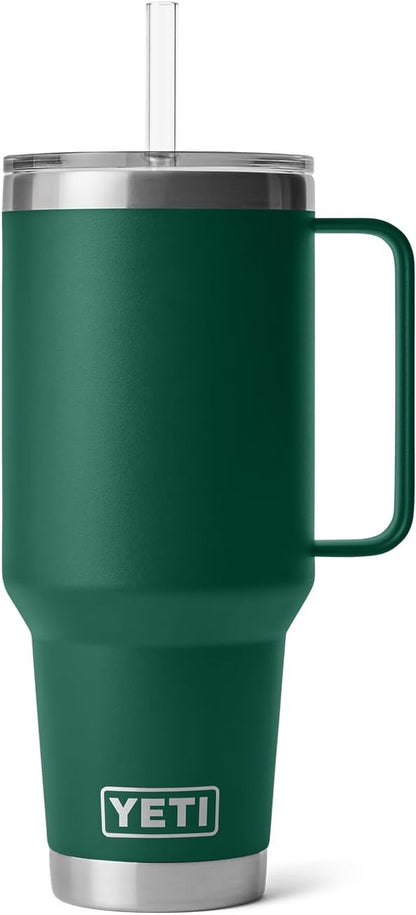 YETI Rambler 42 oz Tumbler with Handle and Straw Lid, Travel Mug Water Tumbler, Vacuum Insulated Cup with Handle, Stainless Steel, Black Forest Green