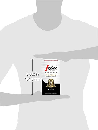 Segafredo Zanetti Espresso Capsules – Aluminum Pods for Nespresso Original Machines – Medium Roast Premium Espresso with a Sweet Aroma – Subtle, Intensity 9 – Sinfonia, 10 Count