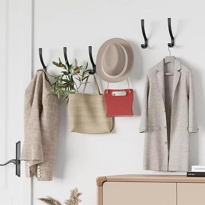 2 Pack Hanging Coat Hooks Wall Mount, Coat Hanger Wall Hangers, Metal Hooks for Hanging Heavy Duty, Screw in Hooks for Hanging Towels, Clothes, Backpack, Hat, Bag, Jacket, Key, Robe, Backpack Grey