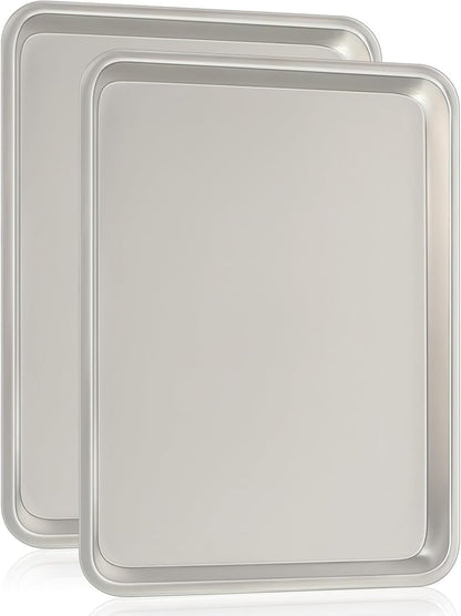 Commercial Quality Baking Sheet Pan Set, Natural Aluminum Cookie Sheet, Umite Chef Encapsulated Galvanized Steel Rim Warp Resistant Baker's Quarter Sheet Pan, Cookie Tray Pans for Baking, Roasting
