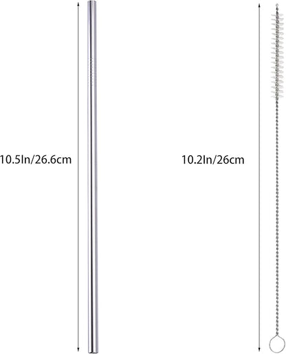 10 Pcs Stainless Steel Straws, Reusable Drinking Straws, Straight Metal Straw Sets with 2 Pcs Cleaning Brushes (10.5 Inch, Silver)