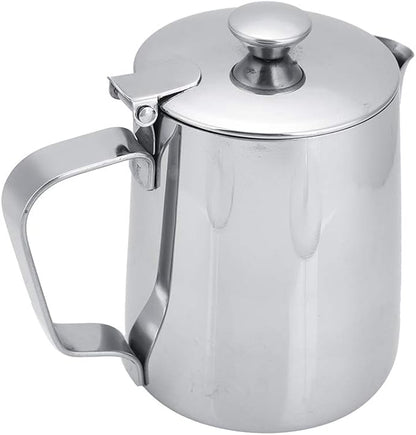 Stainless Steel Milk Frothing Pitcher, Stainless Steel Coffee Cup Mug Milk Frothing Pitcher Jug with Lid for Latte Coffee Art for Office Kitchen with handle(350ml)