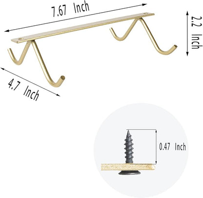 Cabinet Hook Mug Holder - Hanging Coffee Cup Rack for Kitchen, Under Cabinets Metal Hangers Organizer Shelf Storage Utensil (Gold)