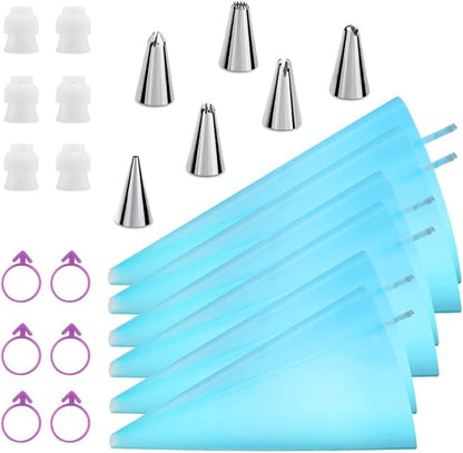 Reusable Piping Bags and Tips Set, Cake Decorating Tools with Icing Pastry Bags, Icing Bags Tips, Couplers and Frosting Bags Ties for Cookie Cupcakes