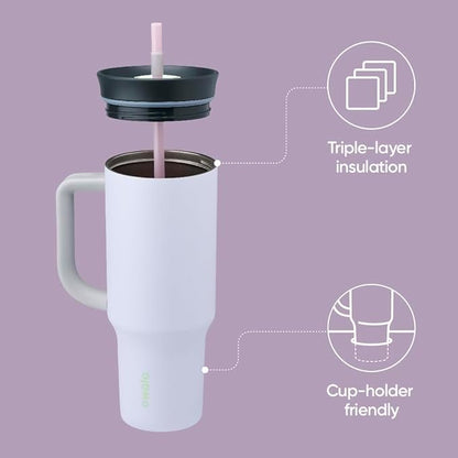 Owala Stainless Steel Triple Layer Insulated Travel Tumbler with Spill Resistant Lid, Straw, and Carry Handle, BPA Free, 40 oz, Purple (Bunny Hop) (Pack of 6)