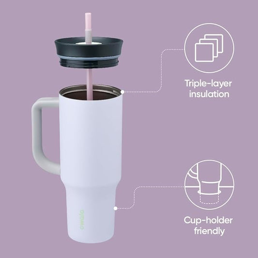 Owala Stainless Steel Triple Layer Insulated Travel Tumbler with Spill Resistant Lid, Straw, and Carry Handle, BPA Free, 40 oz, Purple (Bunny Hop) (Pack of 6)
